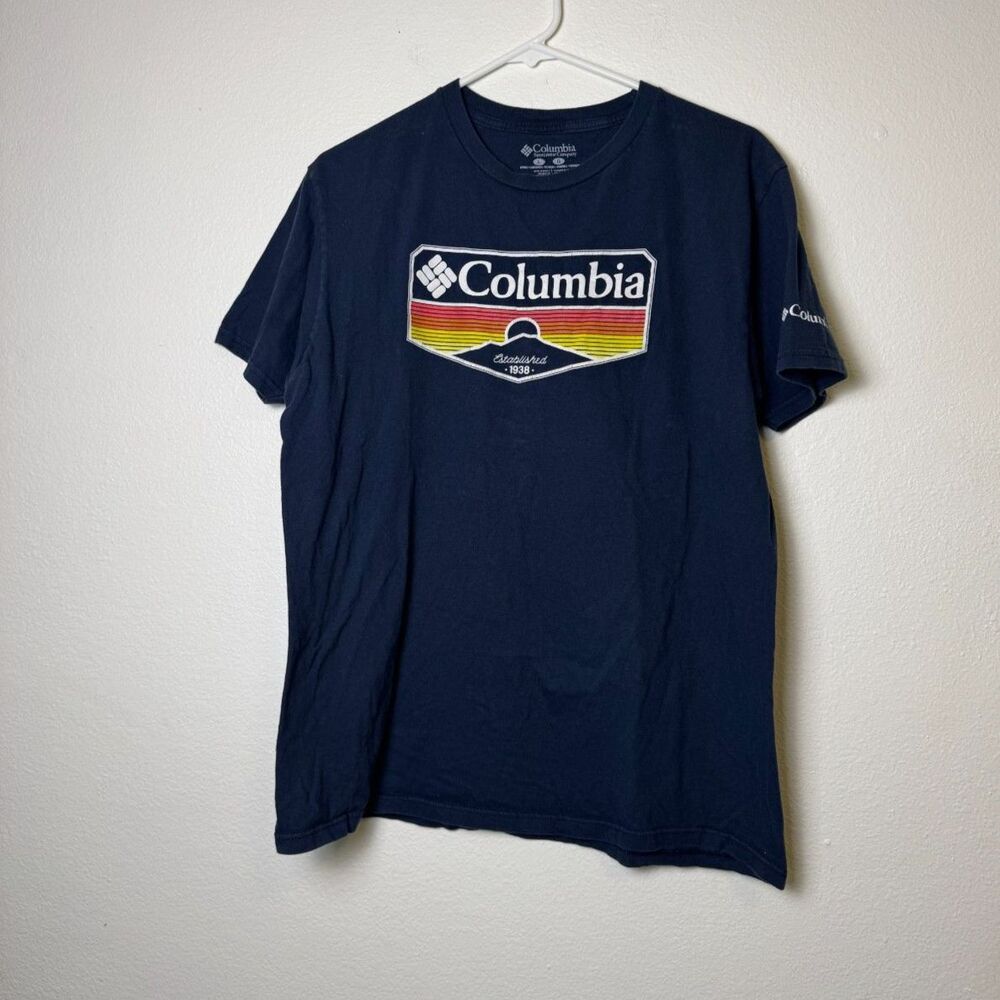 Columbia‎ Mens L Navy Graphic T Shirt Logo Outdoor Hiking Tee
